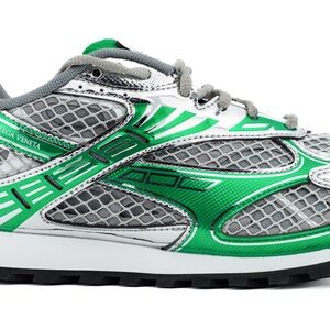 Bottega Veneta Green and Gray Sneakers with Mesh Design